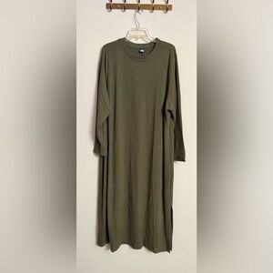 Old Navy Womens 3X Long Sleeve Ribbed Knit Maxi Dress Side Slit Arboretum Green